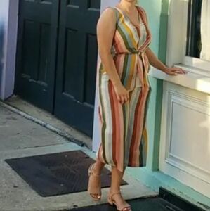 AUW Rainbow Striped Multicolor Crop Wideleg Jumpsuit Small